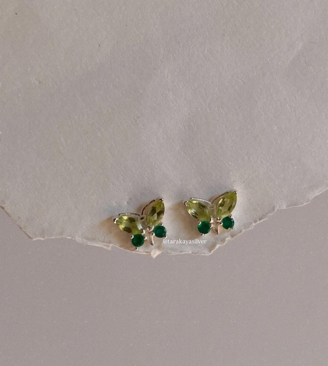 925 Silver Butterfly Earrings with Peridot and Green Onyx Gemstones