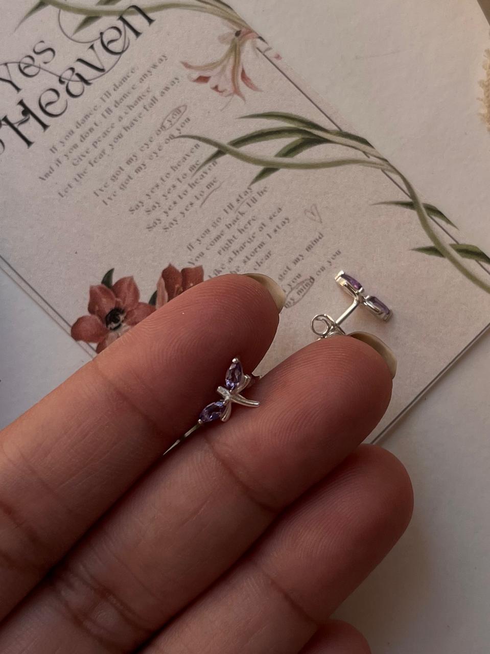 925 Silver Amethyst Dragonfly Stud Earrings