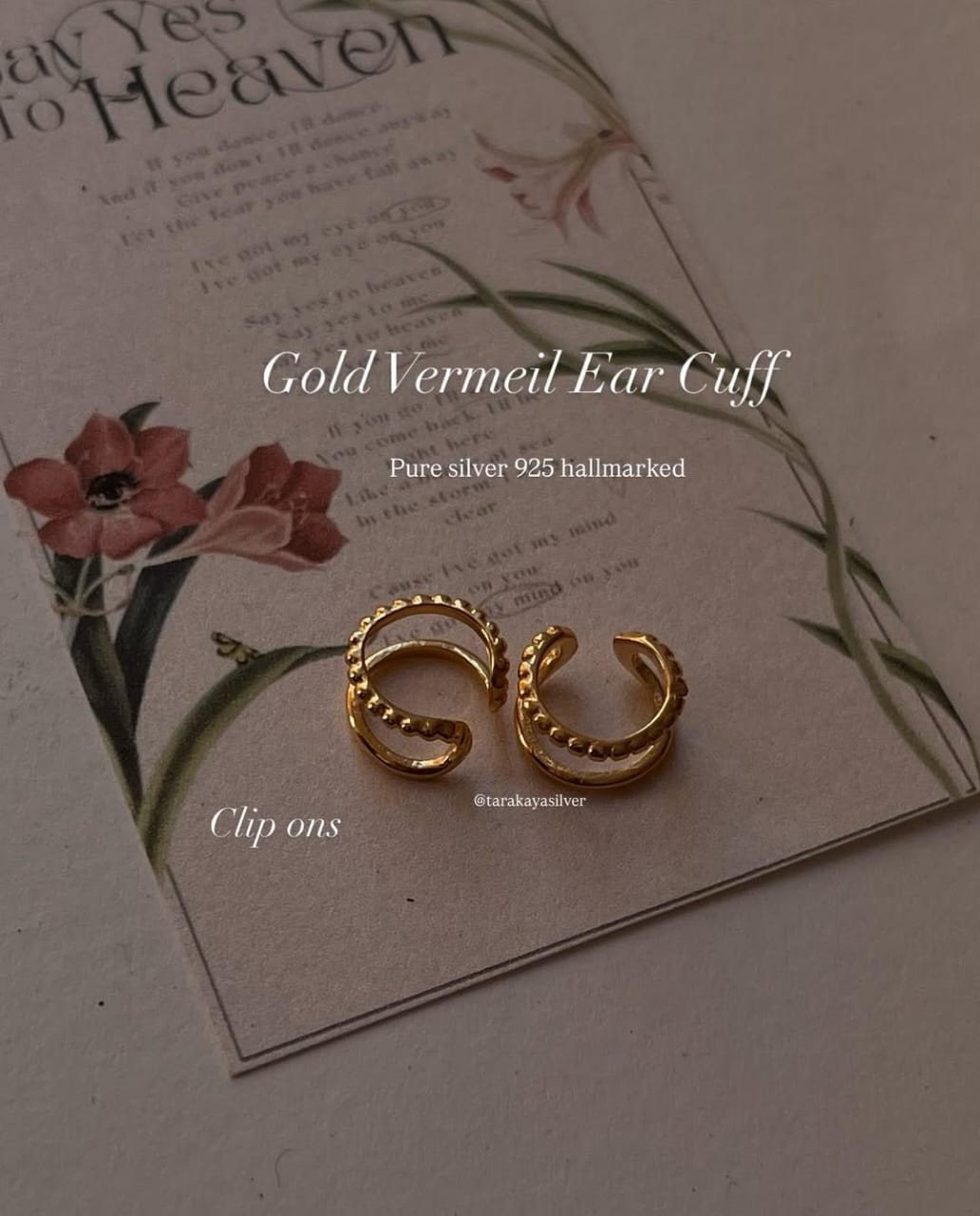 Gold Vermeil Clip-On Silver Ear Cuff