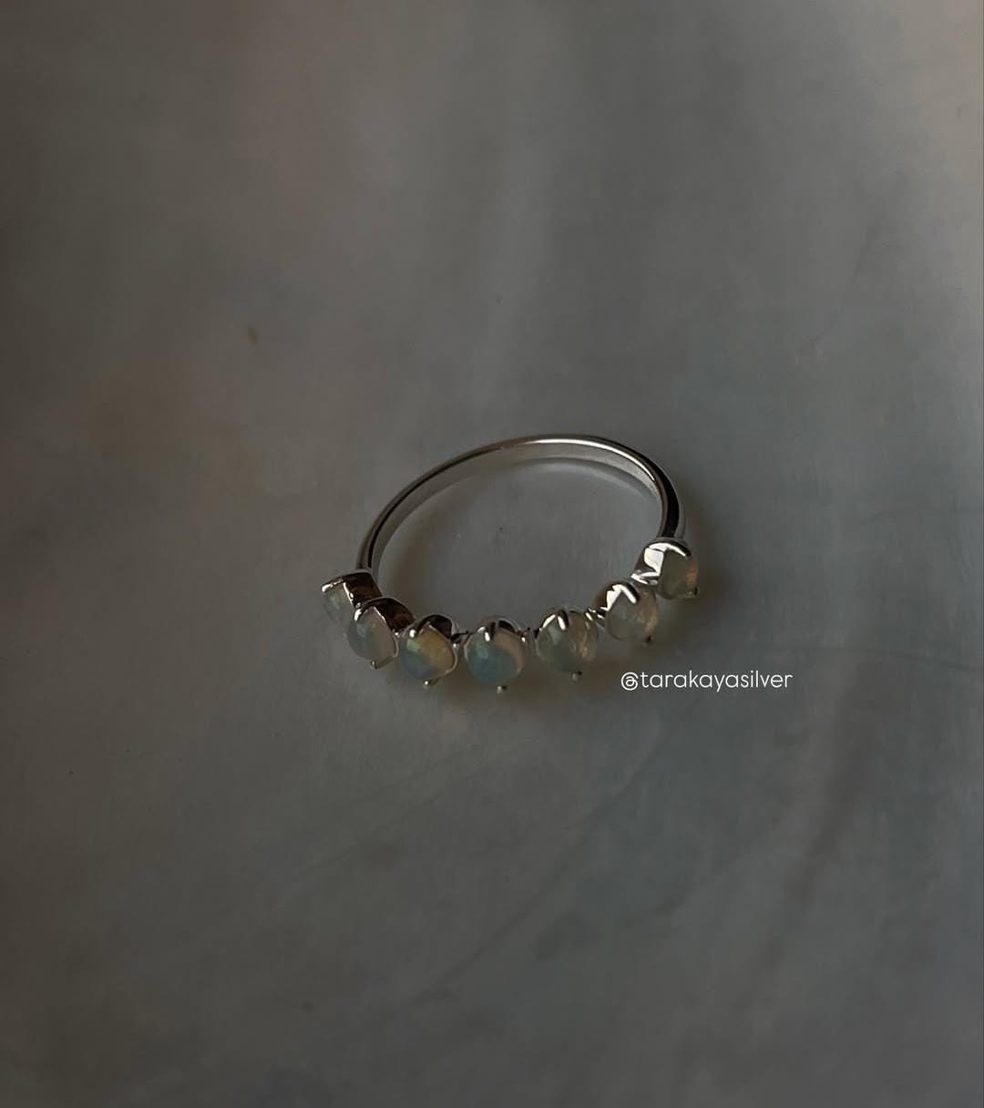 Silver Eternity Band Ring with Vibrant Natural Ethiopian Opals