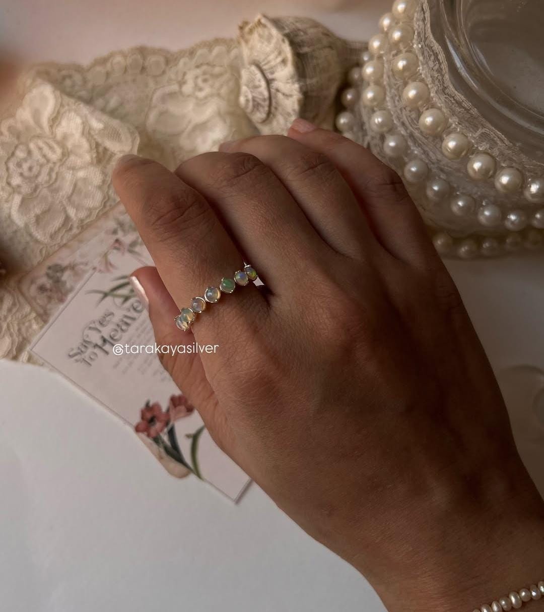 Ethiopian Opal Silver Eternity Ring – 925 Sterling Silver