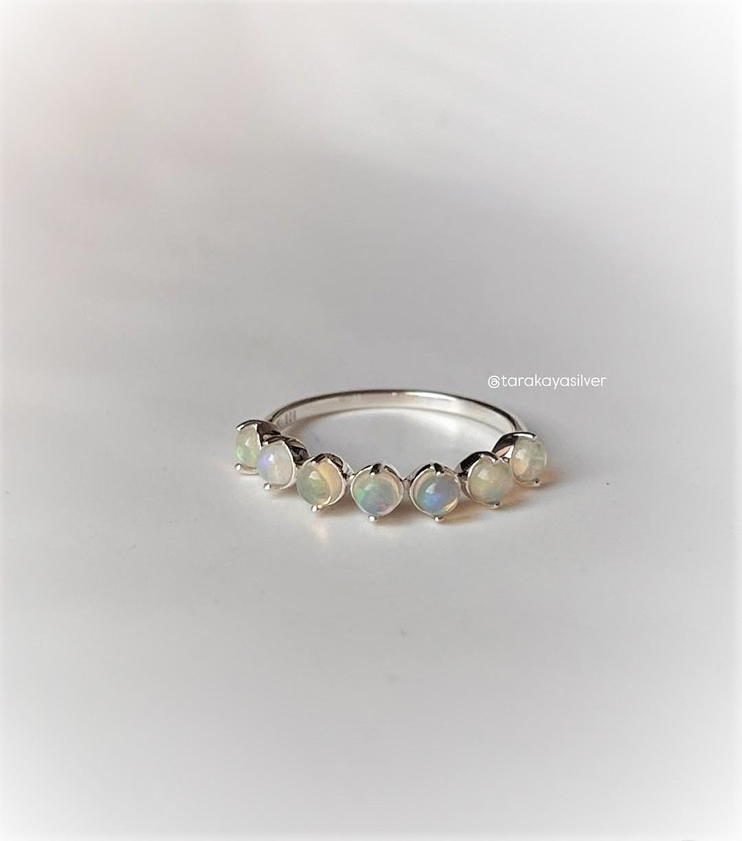 Silver Eternity Band Ring with Vibrant Natural Ethiopian Opals