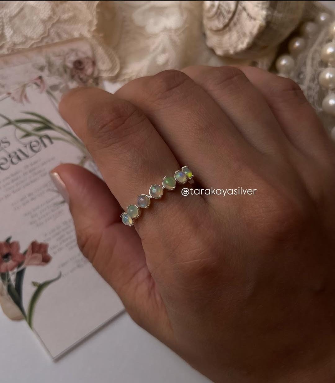 Ethiopian Opal Eternity Band Ring in Sterling Silver