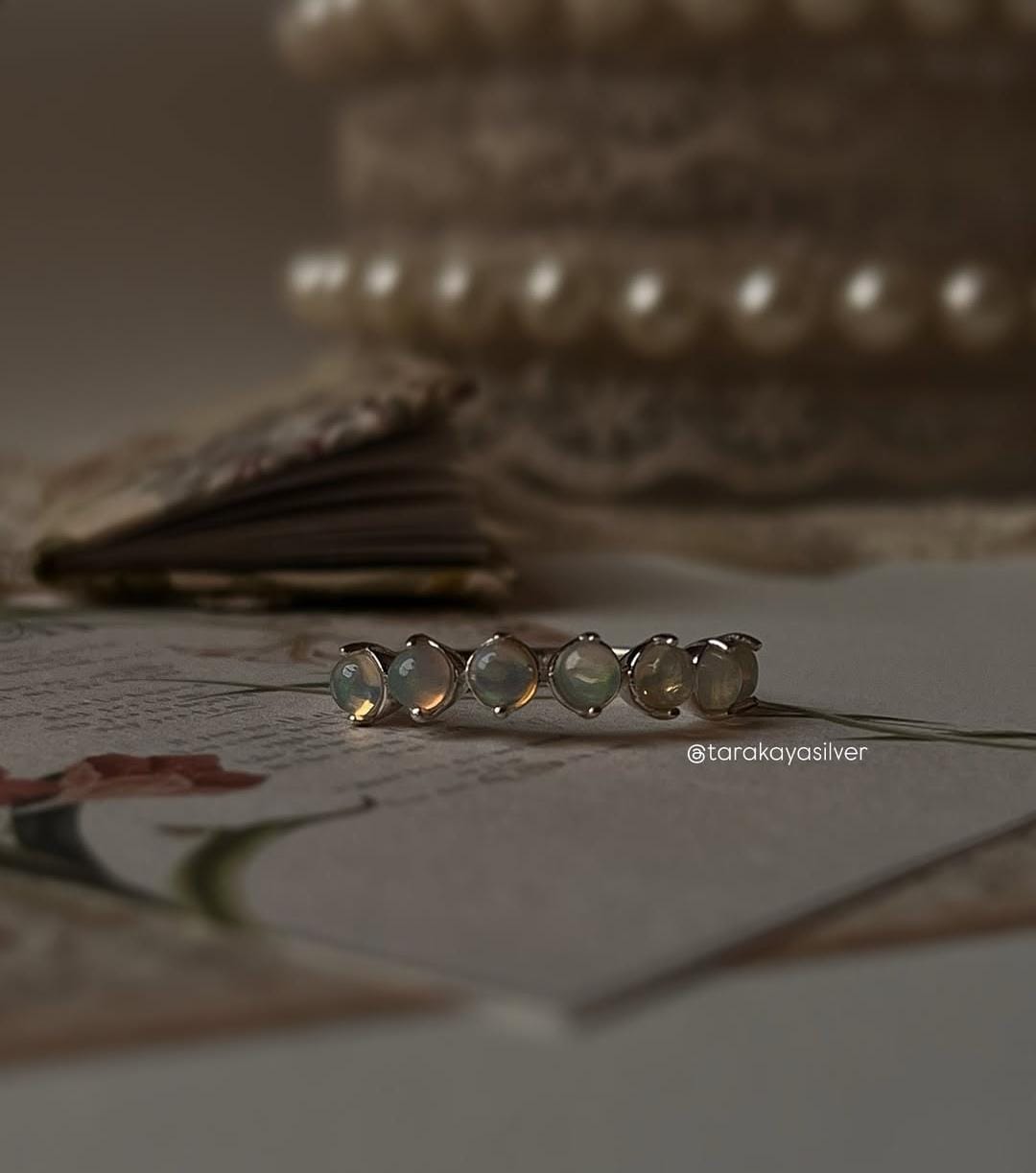 Elegant Ethiopian Opal Eternity Band Silver Ring