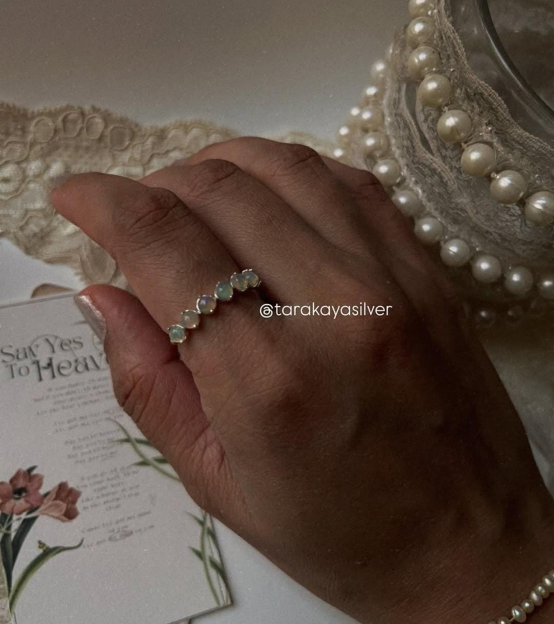 Timeless Natural Ethiopian Opal Eternity Band Ring in Silver