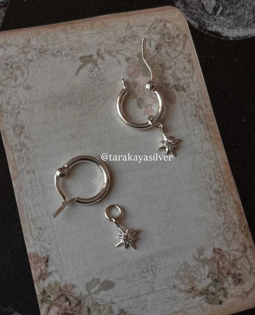 Elegant Classic Hoops with White Topaz and North Star Charm