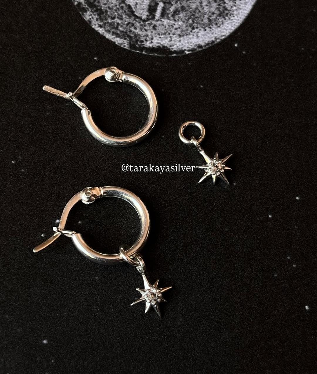 Chic Classic Hoops with White Topaz and North Star Pendant