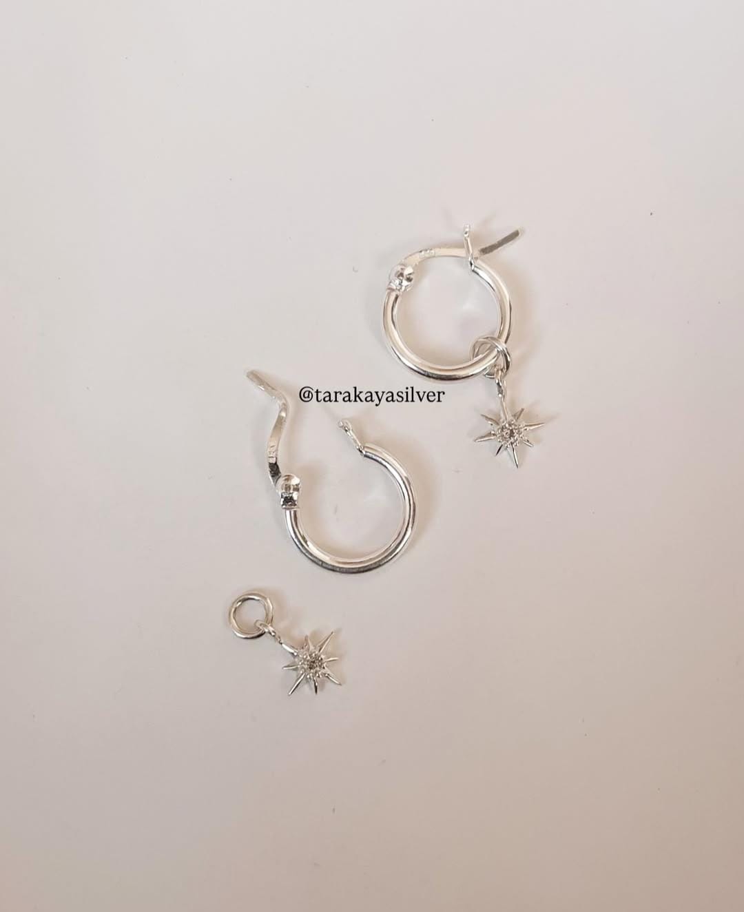 Timeless Plain Classic Hoops with North Star Charm and White Topaz