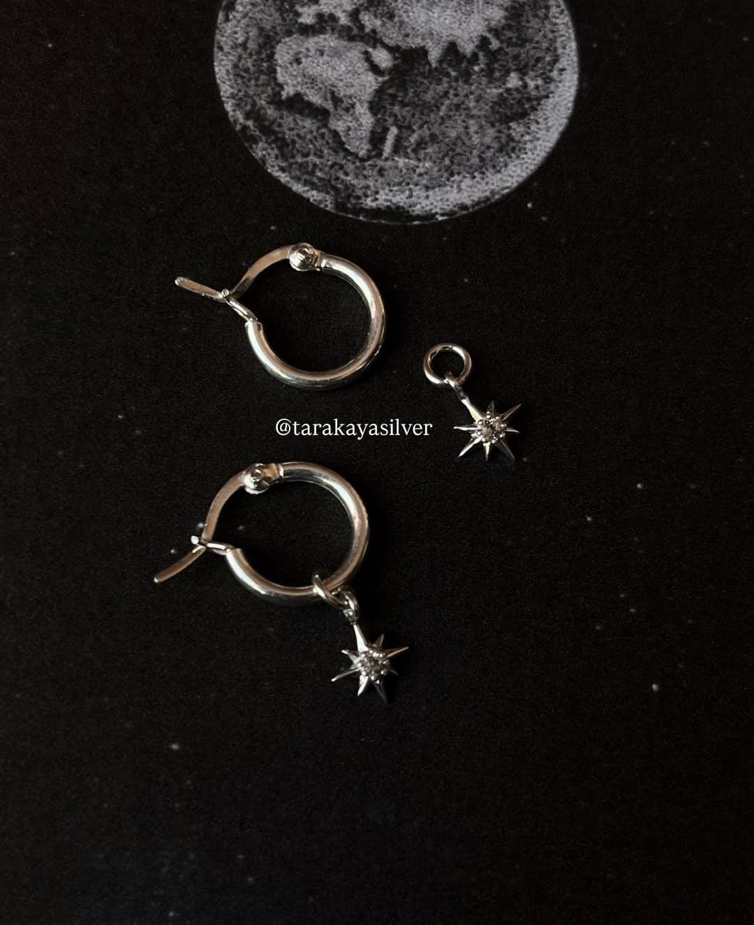 Minimalist Classic Hoops with White Topaz North Star Charm for Elegant Style