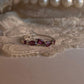 925 silver leafy band ring with minimal rhodolite garnet setting