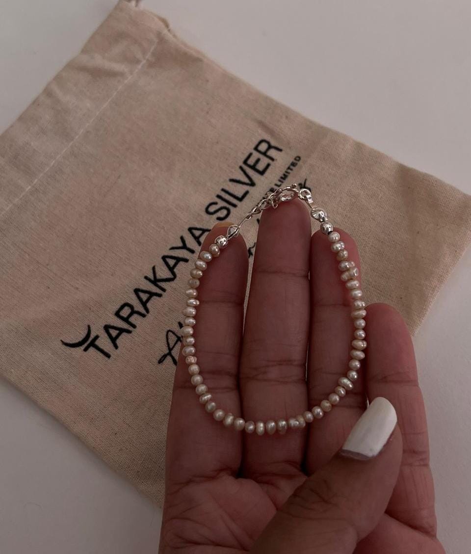 Basra Natural Fresh Water Pearls 925 Sterling Silver Anklet