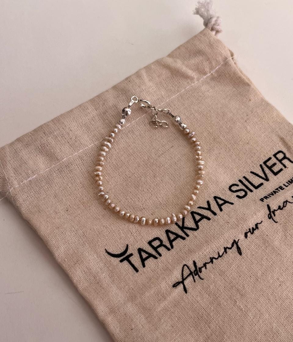 Basra Natural Fresh Water Pearls 925 Sterling Silver Anklet