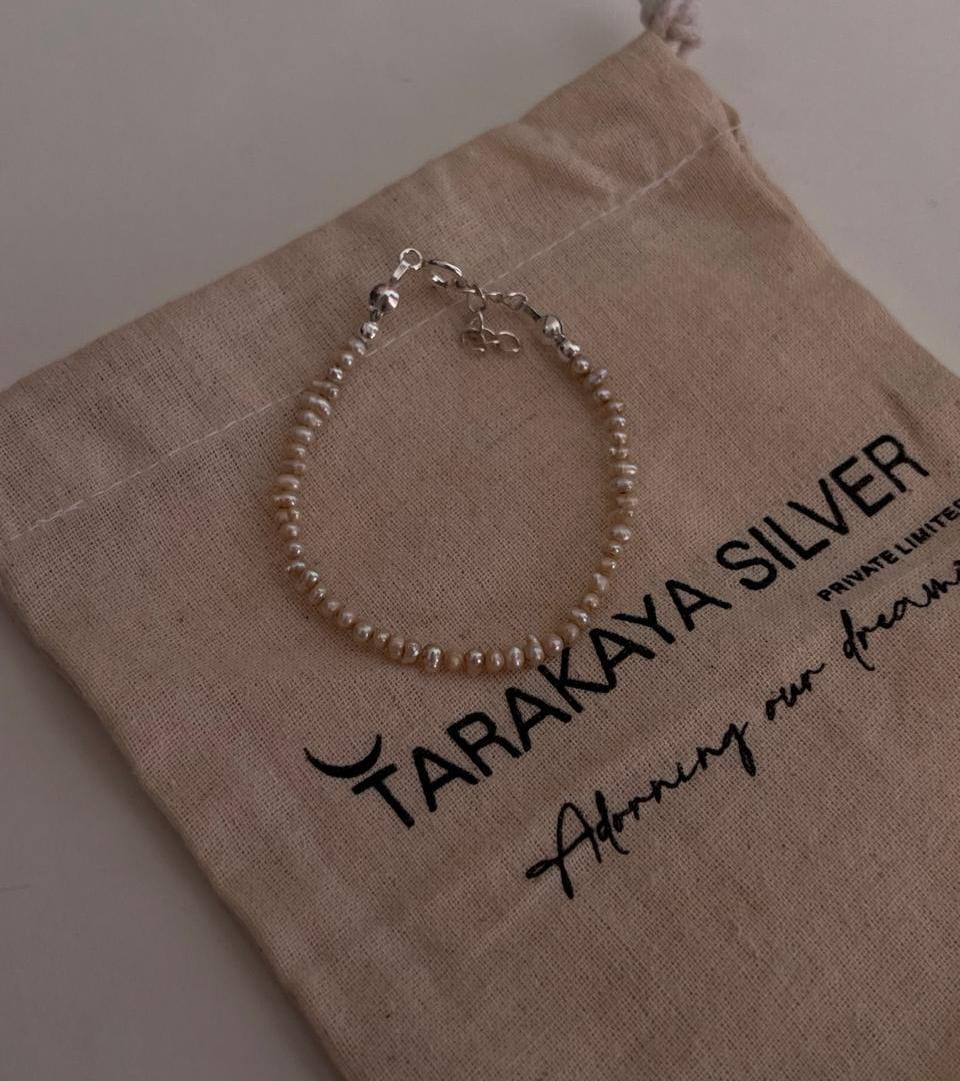 Basra Natural Fresh Water Pearls 925 Sterling Silver Anklet