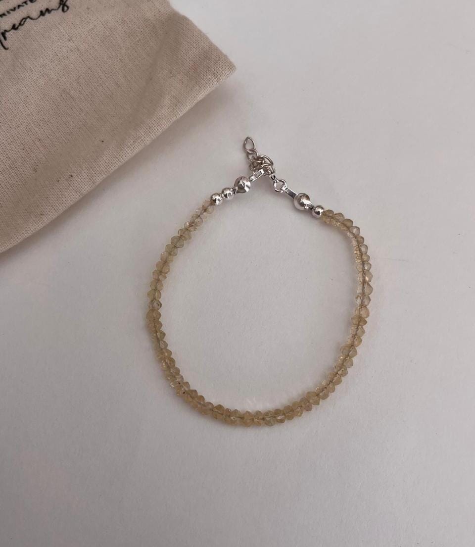 Citrine 3MM-4MM Faceted Crystal 925 Sterling Silver Bracelet