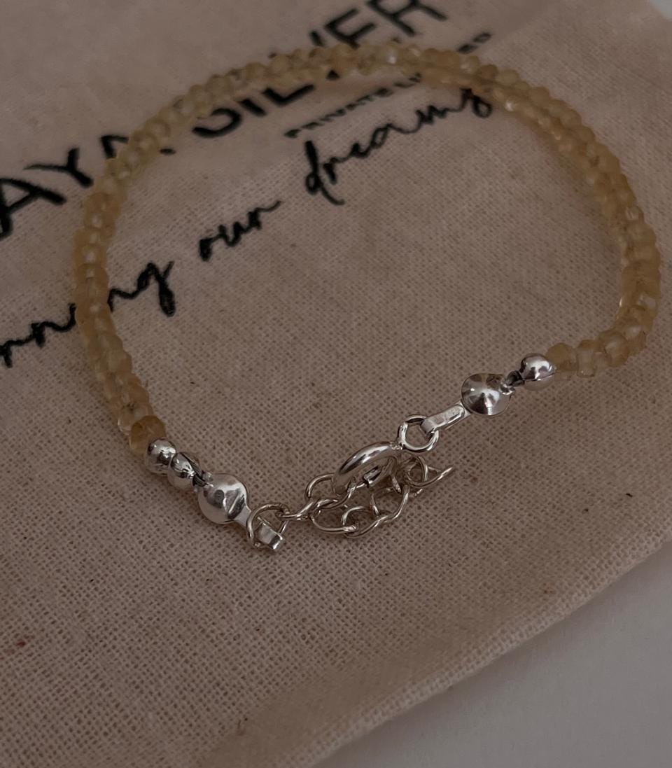 Citrine 3MM-4MM Faceted Crystal 925 Sterling Silver Bracelet