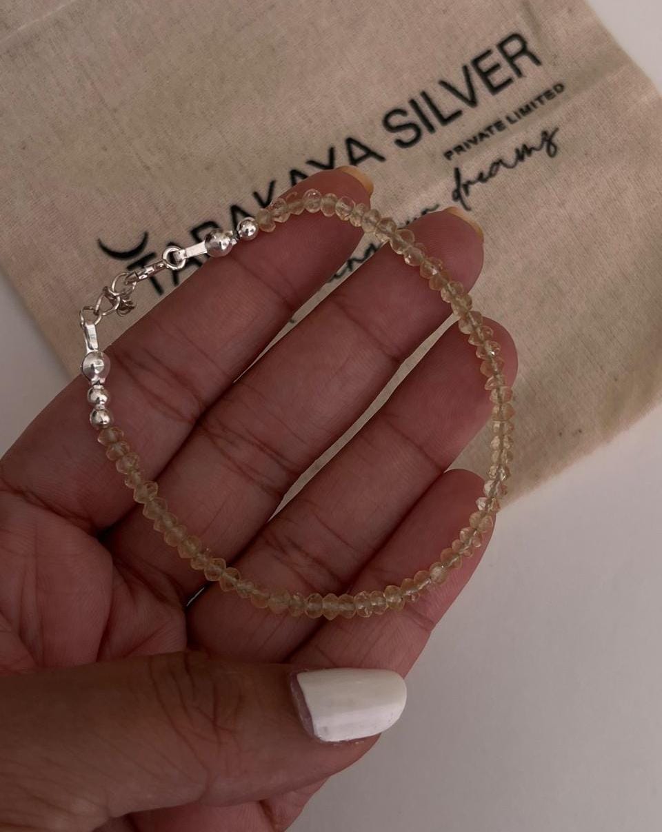Citrine 3MM-4MM Faceted Crystal 925 Sterling Silver Bracelet