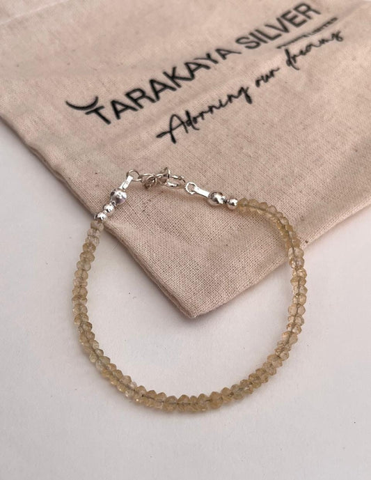 Citrine 3MM-4MM Faceted Crystal 925 Sterling Silver Bracelet