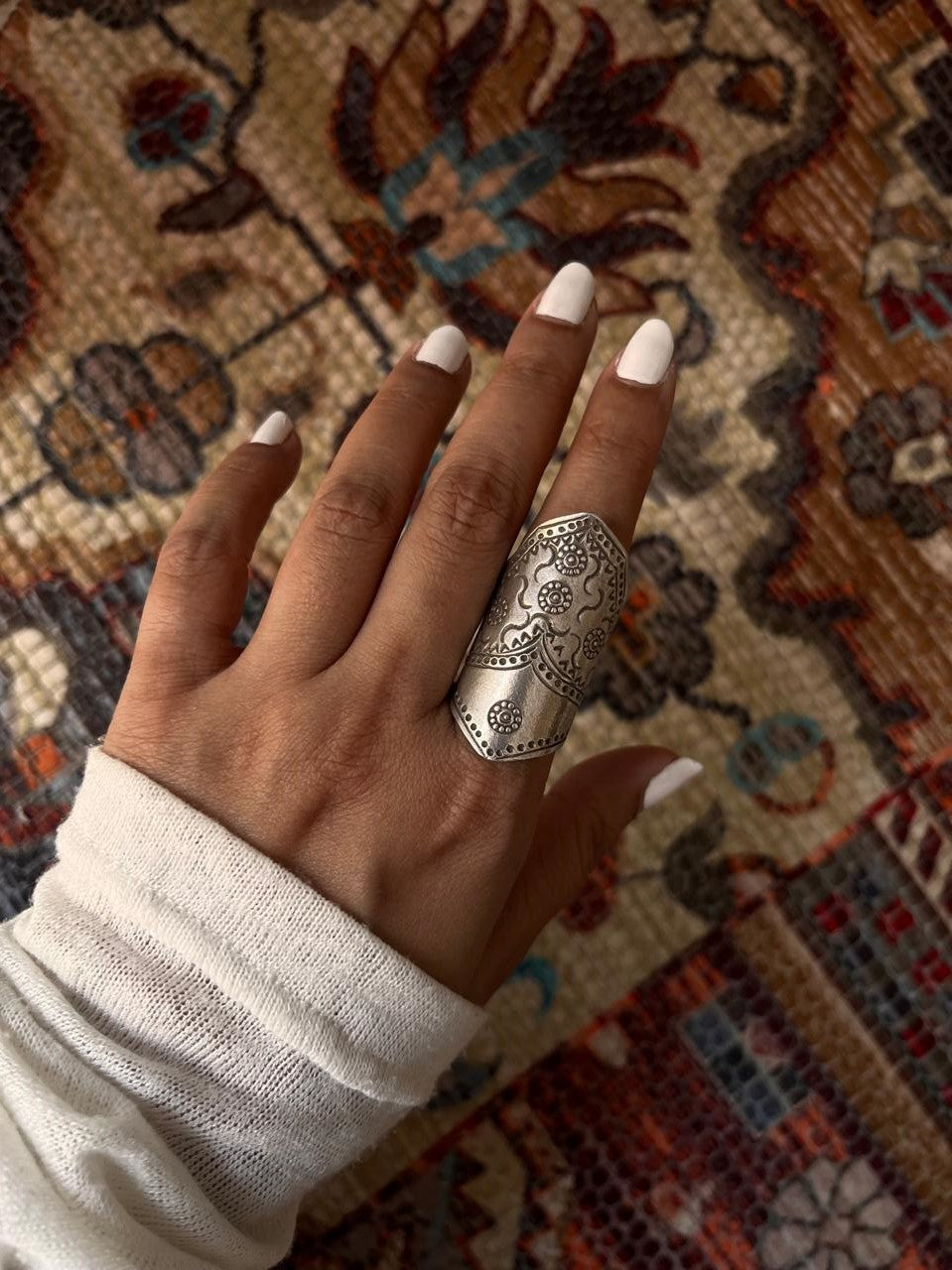Imported 925 silver adjustable full finger ring with bohemian flair