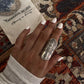 Bohemian full finger ring with adjustable fit in sterling silver  