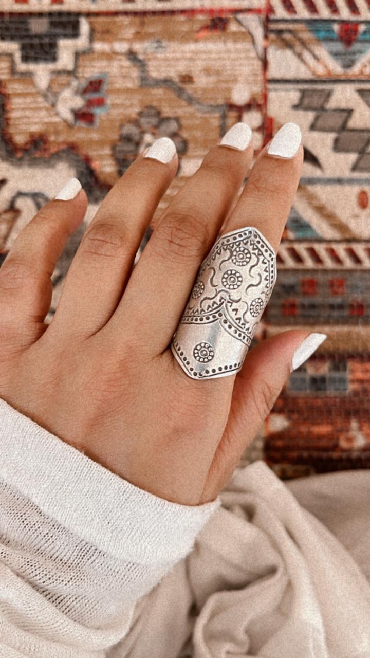 Bohemian full finger statement adjustable 925 silver ring  