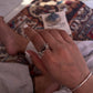 Artisan-made flower bunch adjustable ring in 925 silver  