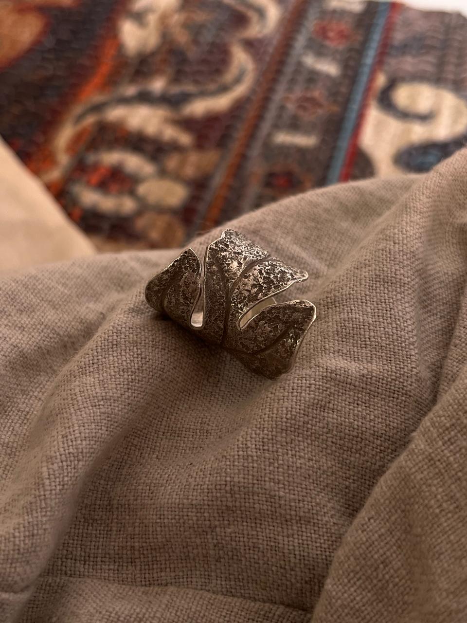 Handcrafted sterling silver maple leaf wrap adjustable ring  