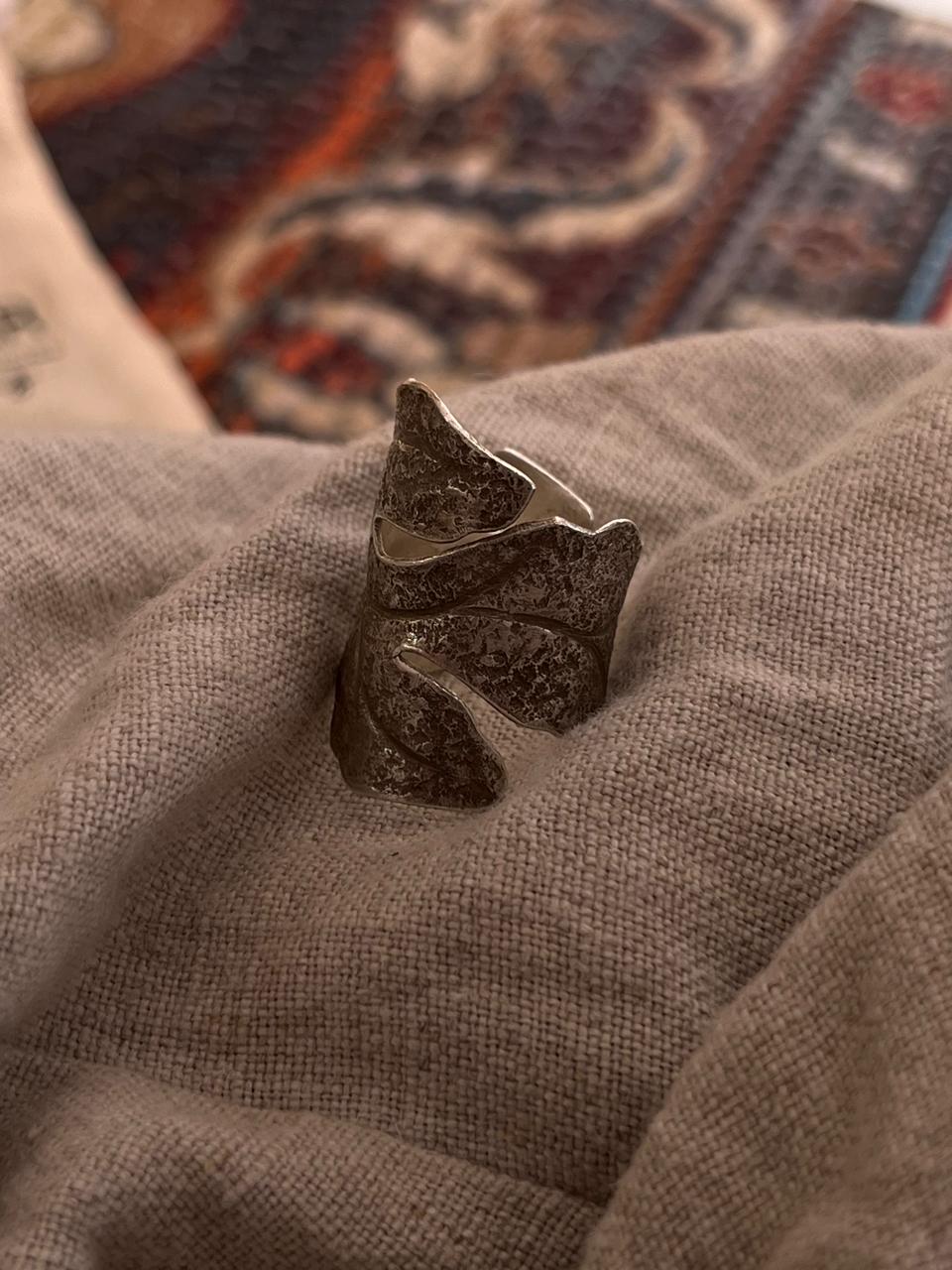 Brushed finish maple leaf wrap ring in imported sterling silver