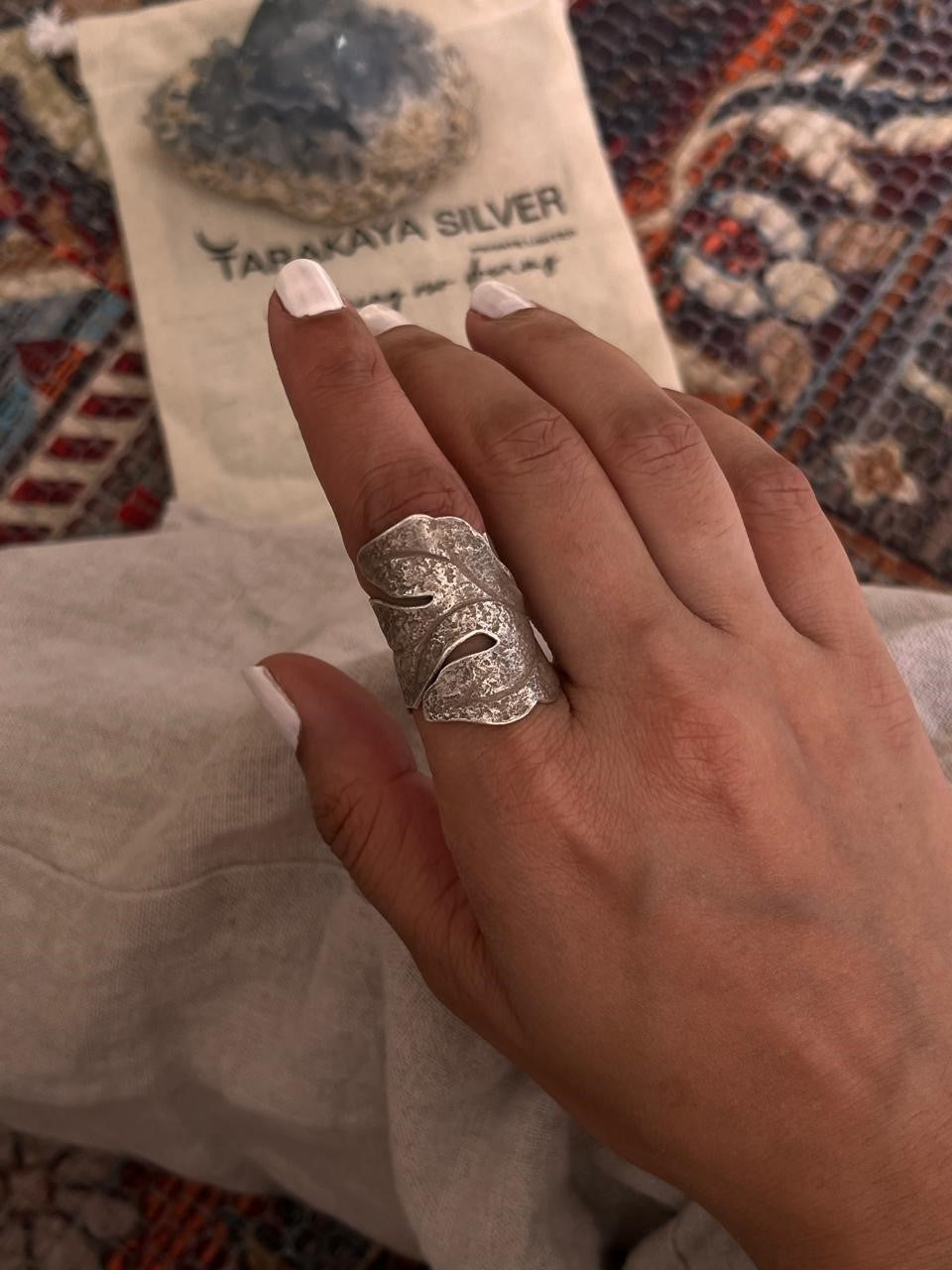 Bohemian maple leaf wrap adjustable ring in handcrafted 925 silver  