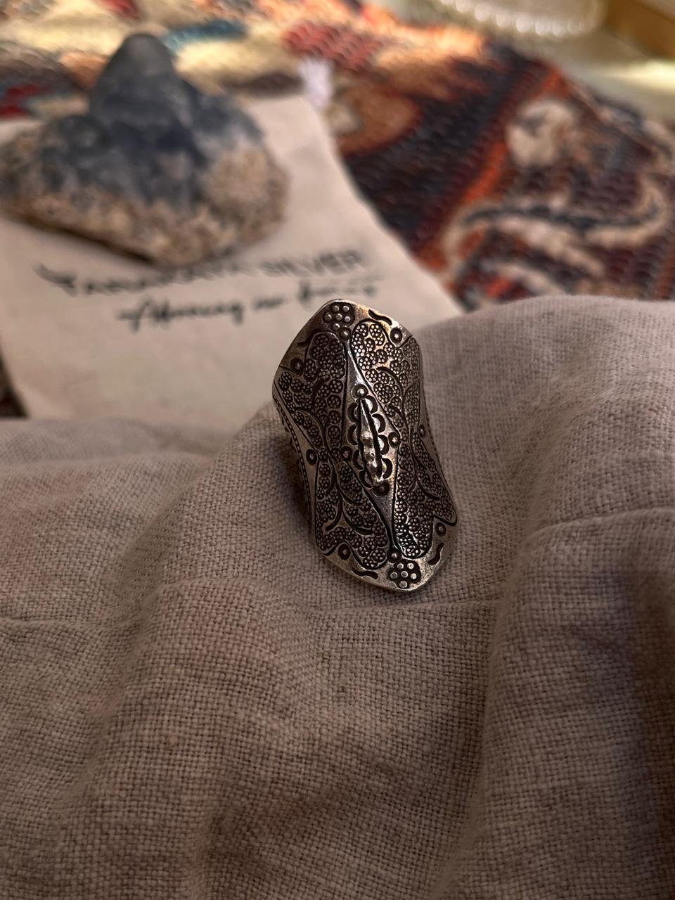 925 silver adjustable full finger ring with bohemian design  