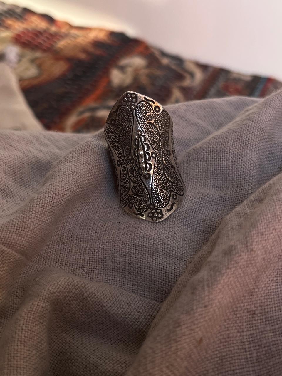 Boho-style full finger ring in sterling silver