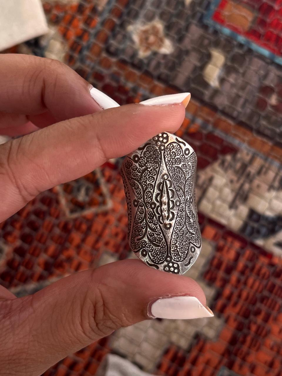 Boho-style full finger ring in sterling silver
