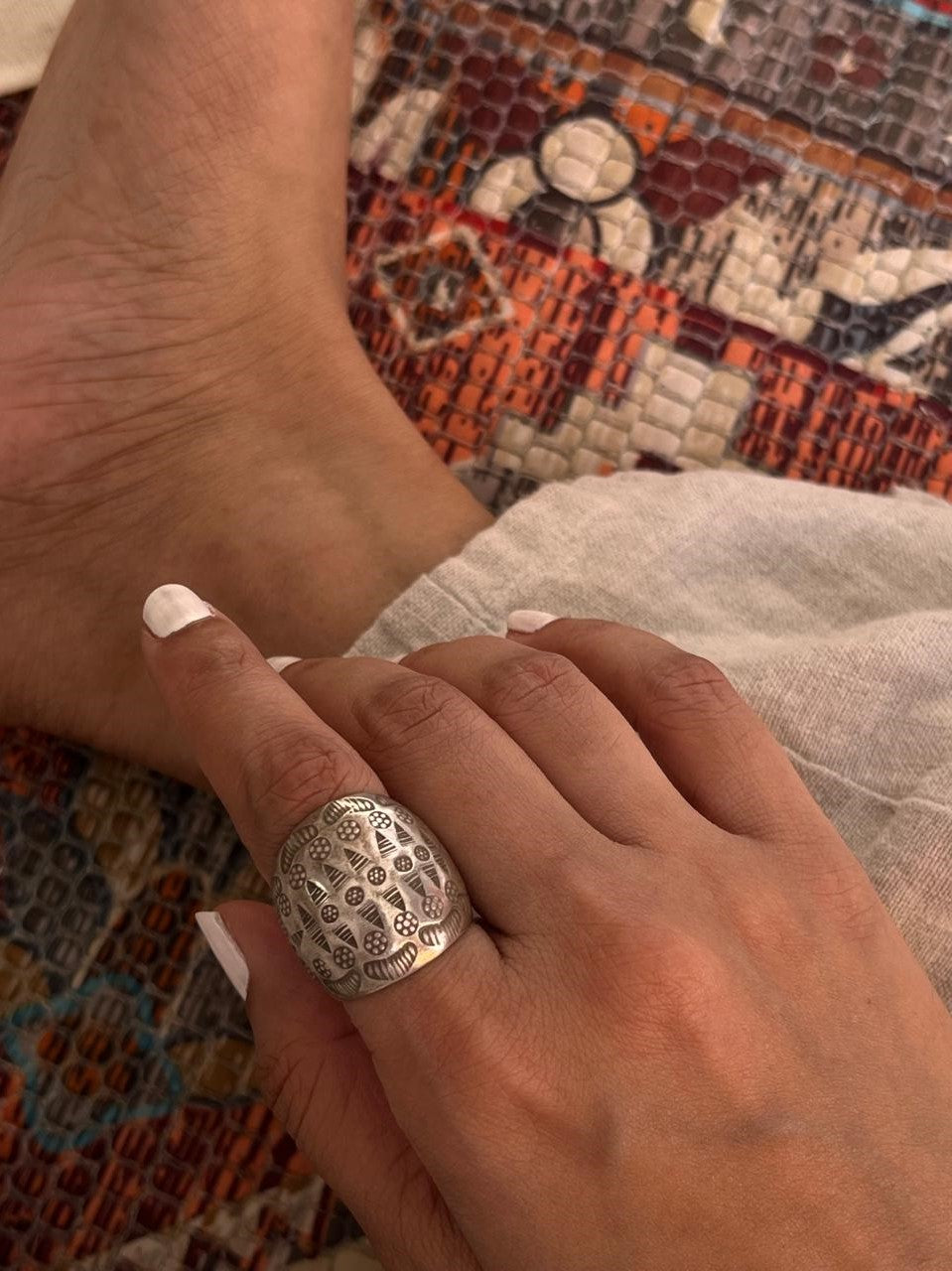 Handcrafted tribal silver dome ring with adjustable band  