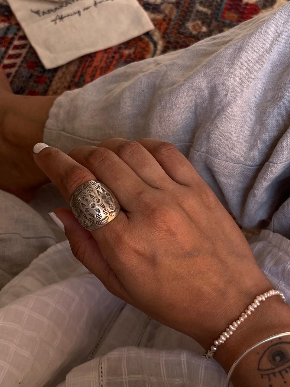 Bohemian tribal dome adjustable 925 silver ring  