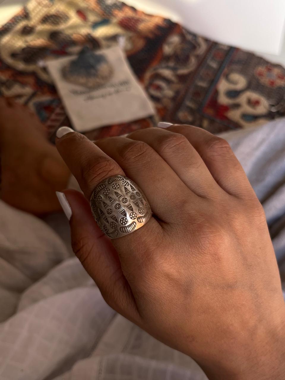 Bold bohemian dome ring in imported 925 sterling silver