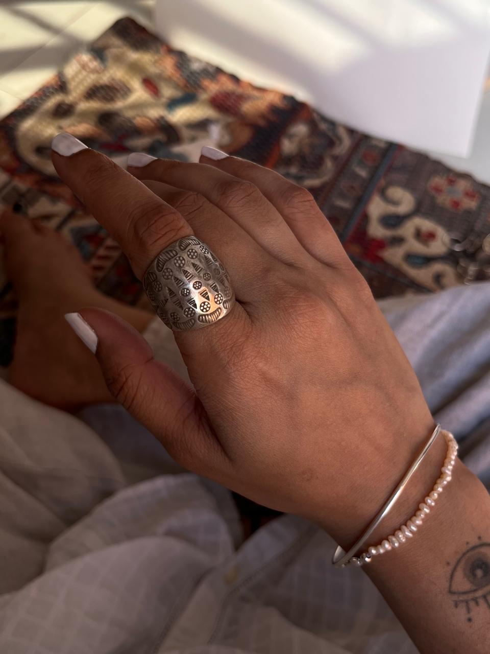 Imported boho tribal dome ring in 925 silver  