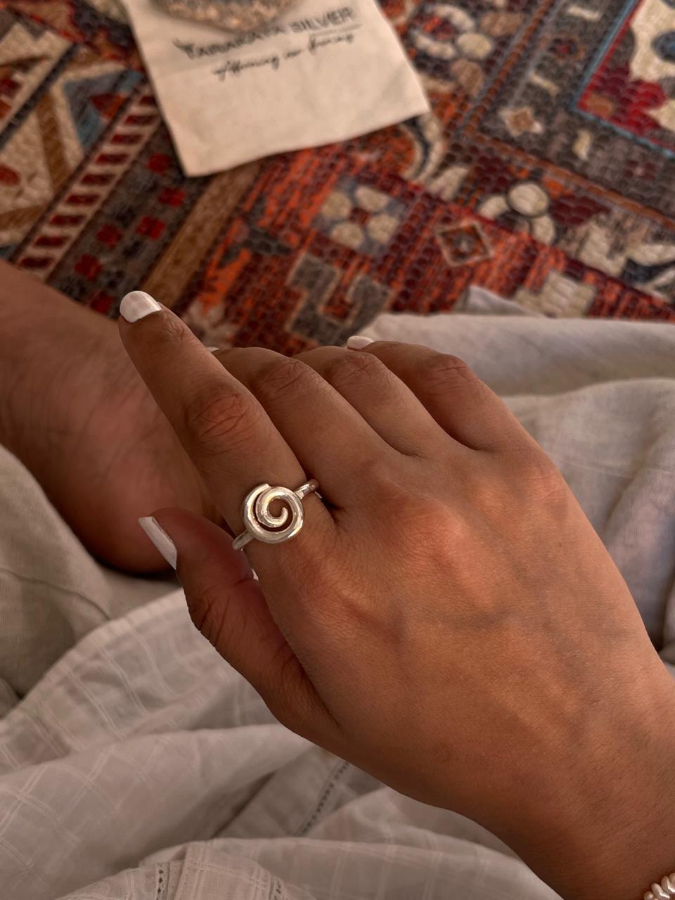 Boho spiral design ring in 925 silver with adjustable fit  