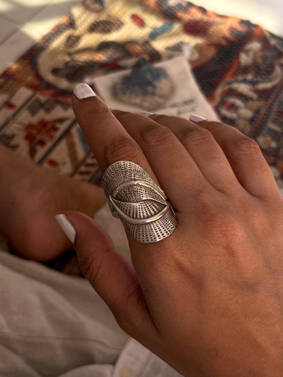 Bohemian leaf wrap adjustable 925 silver ring  