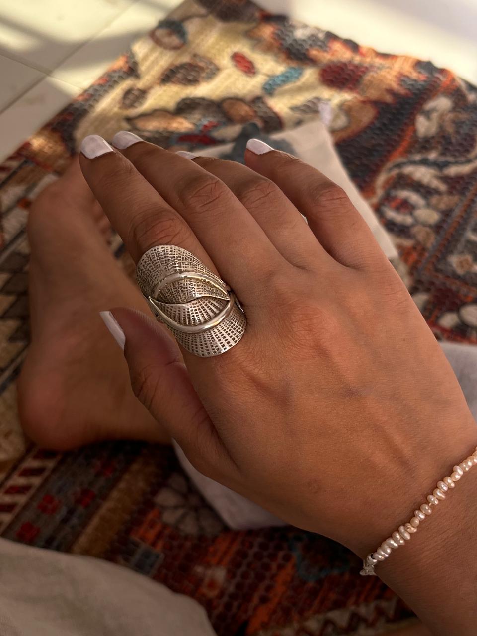  Imported silver leaf wrap ring with adjustable sizing for bohemian chic