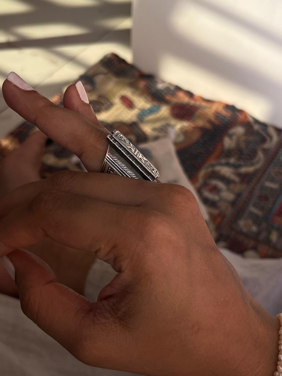 Handcrafted 925 silver ring with Turkish boho patterns  