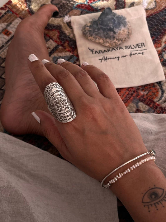 Bohemian-style full finger ring in imported 925 silver  