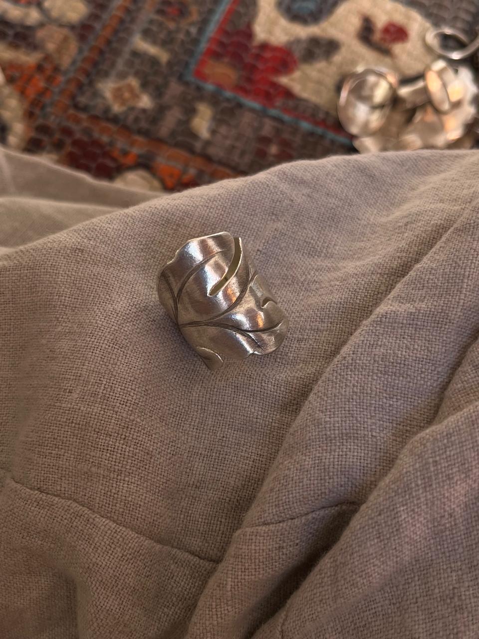 Boho-inspired maple leaf silver adjustable ring