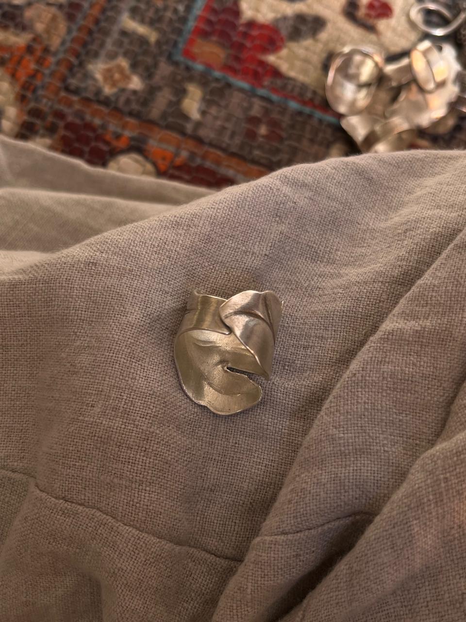 Imported boho maple leaf adjustable ring in sterling silver  