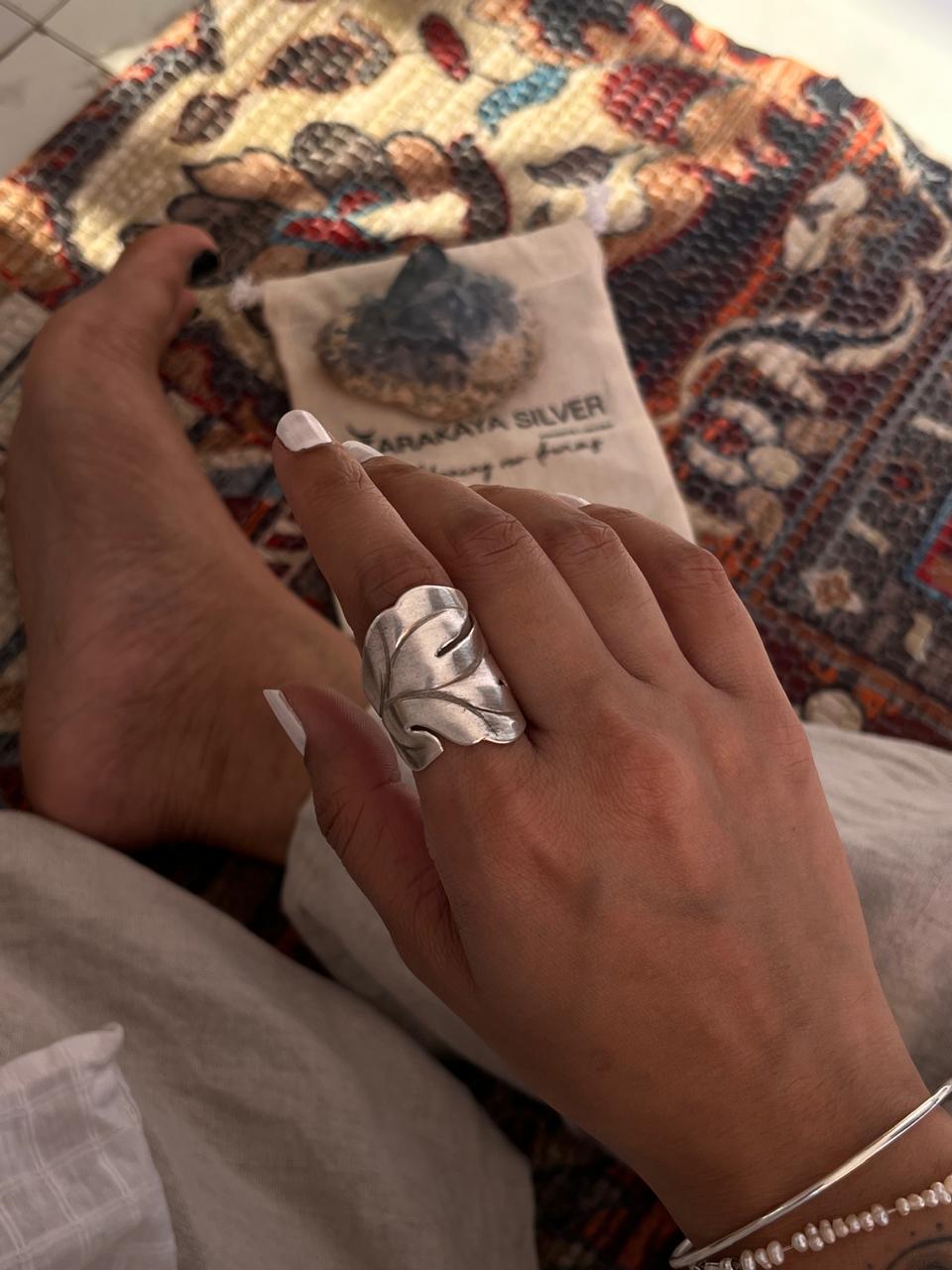 Sterling silver wrap ring featuring maple leaf design