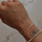 Silver bracelet stack with Basra pearls and cable dot texture for boho chic