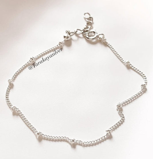 Cable Dot Chain Handcrafted 925 Sterling Silver Anklet