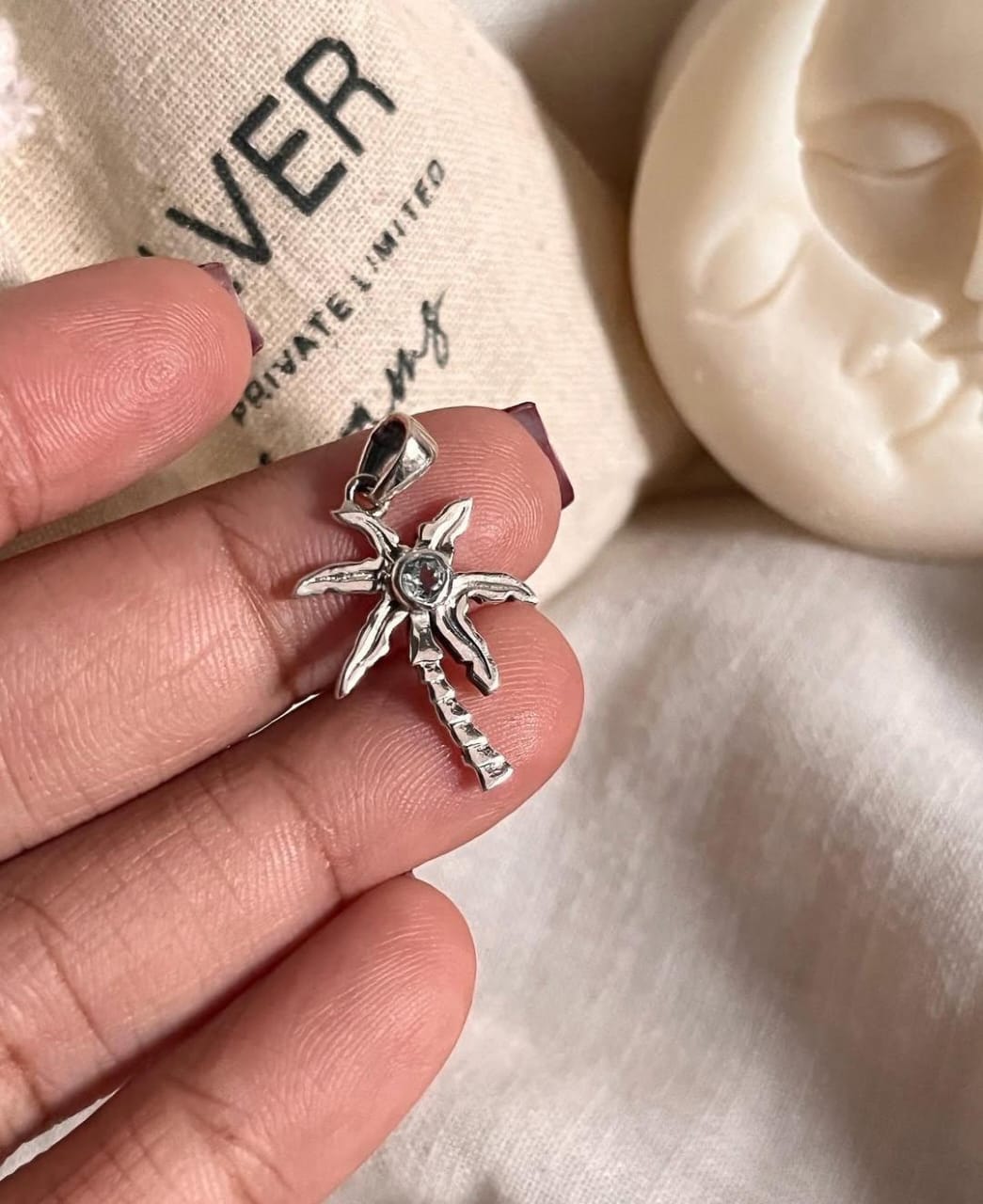 Blue Topaz Palm Tree 925 Sterling Silver Pendant