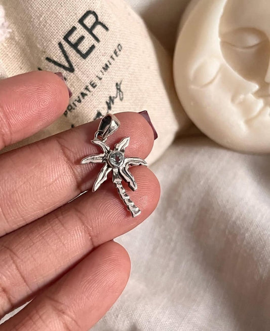 925 Sterling Silver Blue Topaz Palm Tree Pendant