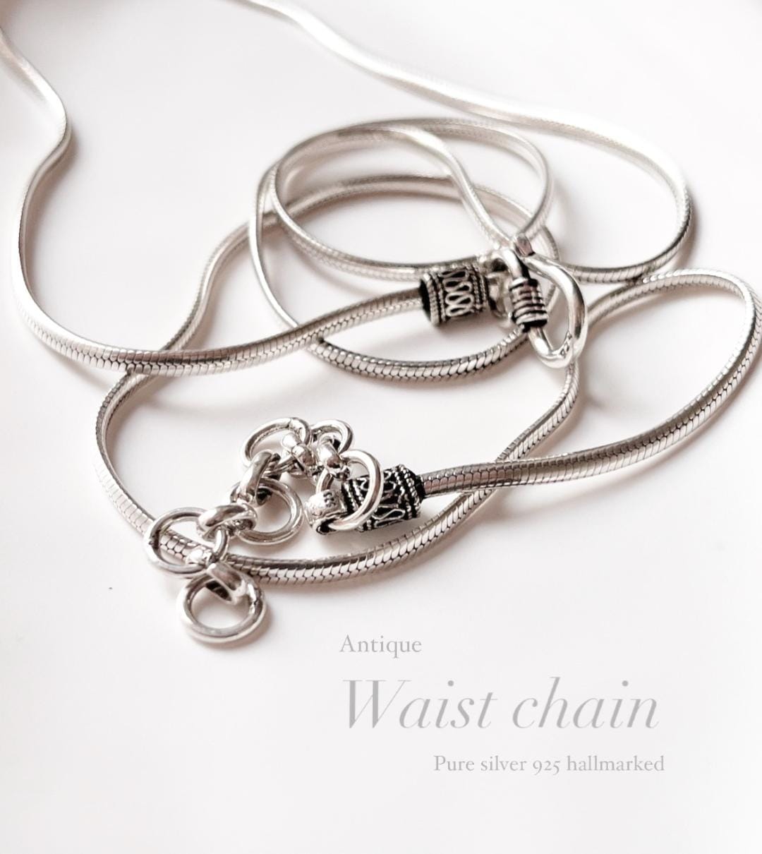 Flat Snake Antique Silver Waist Chain