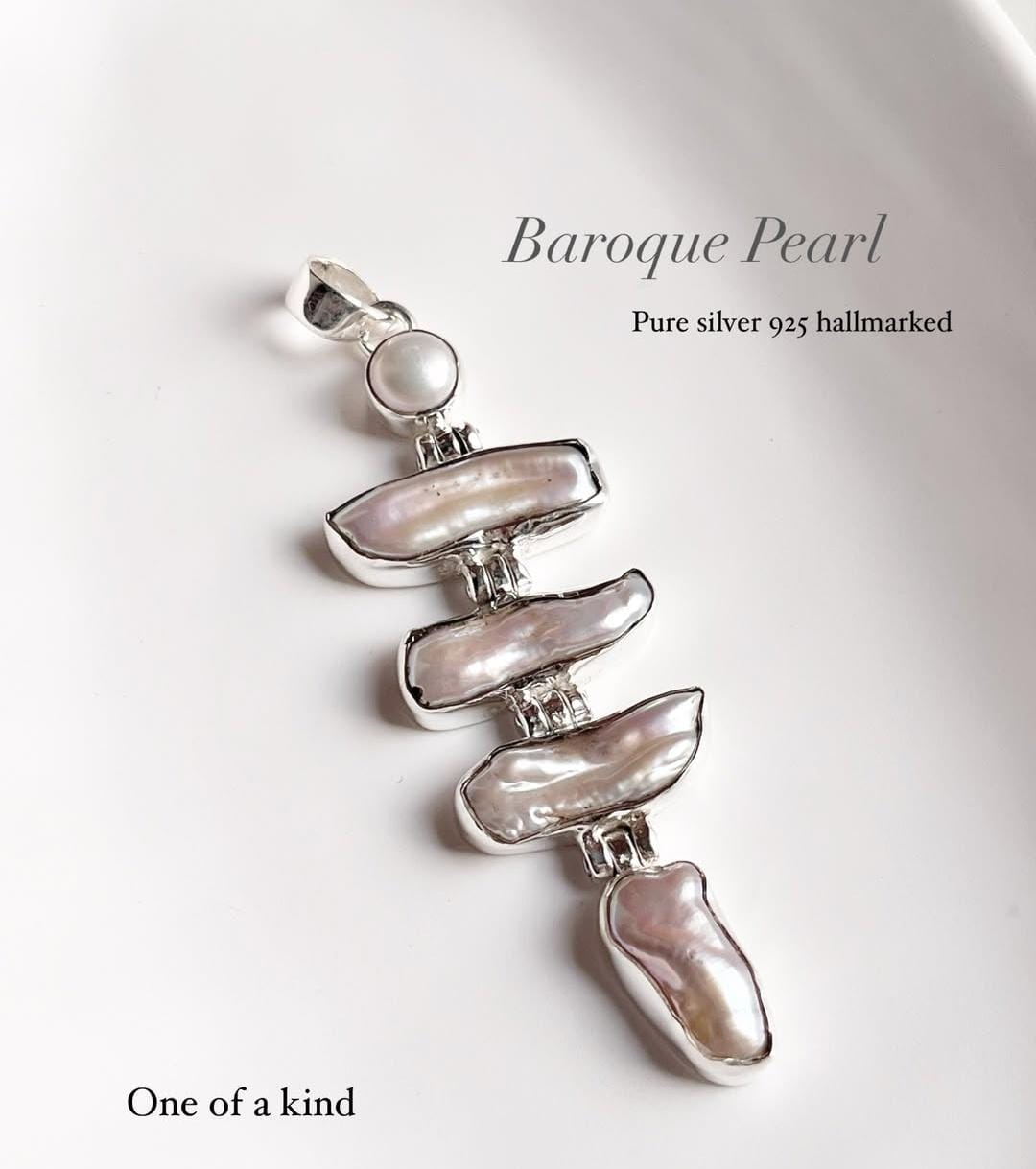 Natural Fresh Water Baroque Pearls Handcrafted Statement 925 Sterling Silver Pendant