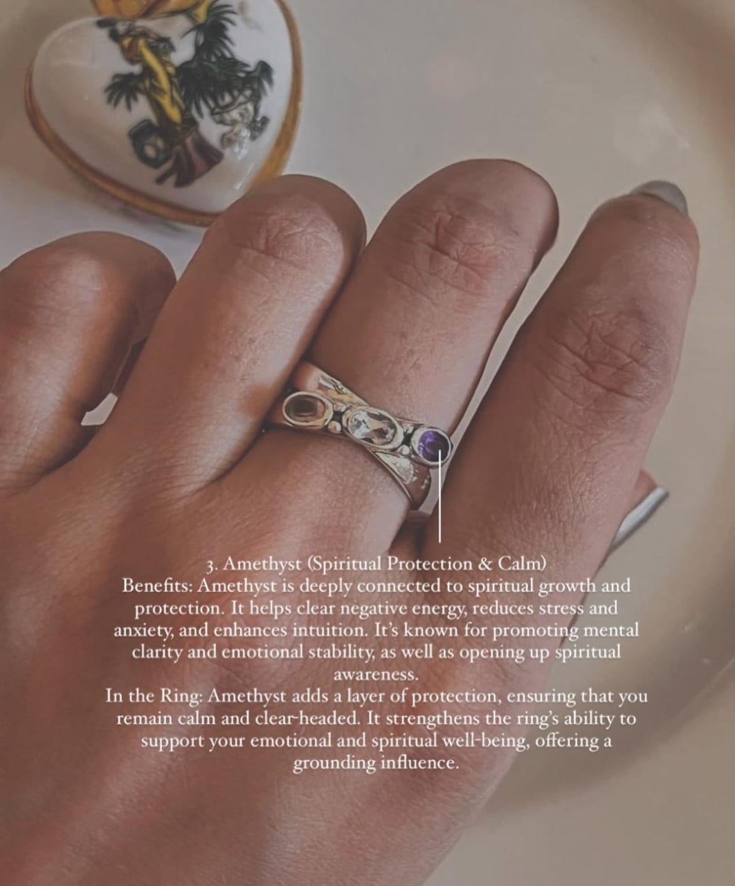 Master Healer -Amethyst Clear Quartz Rose Quartz Cross Band 925 Sterling Silver Ring
